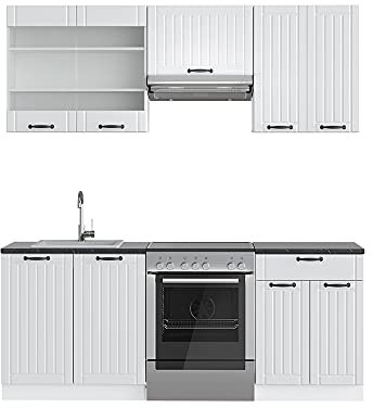Vicco Küchenzeile Fame-Line, Weiß Landhaus/Weiß, 200 cm, AP Eiche