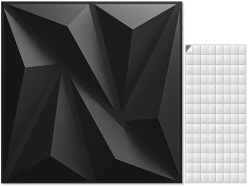 AMZDEPOT Lot de 20 panneaux muraux 3D pour décoration murale intérieure avec ruban adhésif, panneaux muraux texturés en PVC pour salon, hall, chambre à coucher, hôtel, bureau, 30,5 x 30,5 cm, noir
