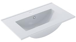 BAIKAL Lavabo sobre Encimera | Lavabo Baño | Lavamanos sobre Encimera | Lavabo Cerámico | Rectangular | Blanco Brillo | Fondo 36cm | Ancho 61cm