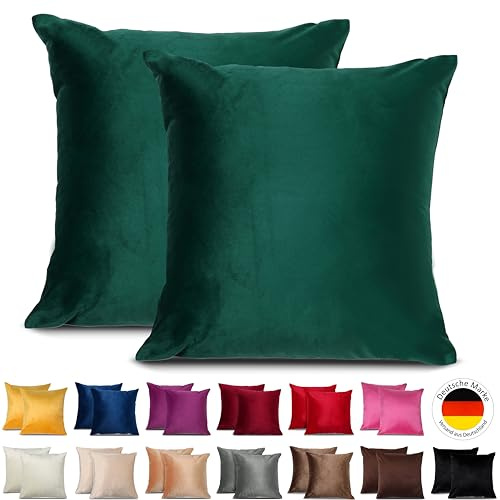 Emilie-Textil 2er Set SAMT Kissenbezug, Decorative Kissenhülle, Sofakissenbezug mit Verstecktem Reißverschluss, 14, Größen 40X40 / 45X45 / 50X50cm (2, Dunkelgrün, 45X45)