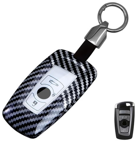 RYE Autoschlüssel Hülle kompatibel mit BMW,ABS-Kunststoff Autoschlüsseletui mit Schlüsselanhänger für BMW X1 X2 X3 X4 X5 X6 1er 2er 5er 7er 3/4 Tasten - Kohlefaser Schwarz