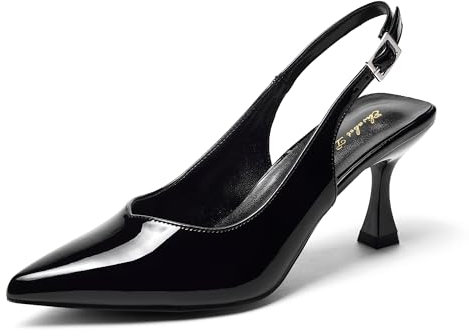 Zhabtuc Damen Pumps mit Kitten Heel, Slingback, 8 cm, Stiletto, spitz, geschlossene Zehenpartie, Elegante Brautschuhe für Hochzeiten, Schwarz, 38.5 EU