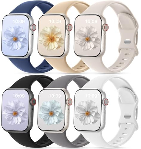CeMiKa 6 Pack Sport Straps Compatible with Apple Watch Strap 40mm 41mm 38mm 42mm(Series 11) - Silicone Sport Replacement Band for iWatch SE Series 11 10 9 8 7 6 5 4 3 SE3, Women Men