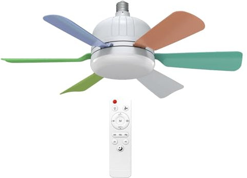 YRTUOP Ceiling Fans with Lights and Remote, 3 Color Dimmable Ceiling Fan Light 40W Led Ceiling Fan Lamps E27/ E26 Base Light Bulb Fan for Small Spaces Bedroom Home Dormitory, 46x16.5cm