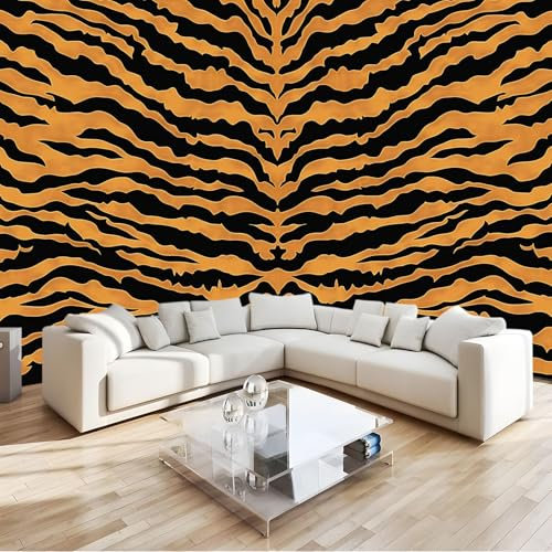 Mural Photo Wallpaper 250 x 175 cm Non-Woven 3D Photo Wallpaper Tiger Pattern Sofa TV Living Room Background Wallpaper Mural Brown Wall Decoration Art Wall Sticker