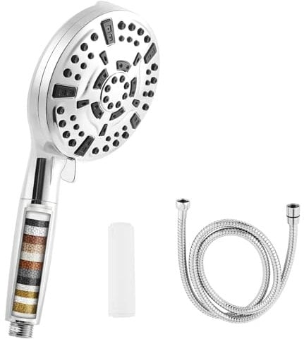 VivaLox Hard Water Filter Shower Head,15 Stage Shower Filter with 1.5m Hose,High Pressure Shower Heads with 8 Spray Modes and 2 Clean Modes,Handheld Showerhead for Residual Chlorine Remove,Chrome