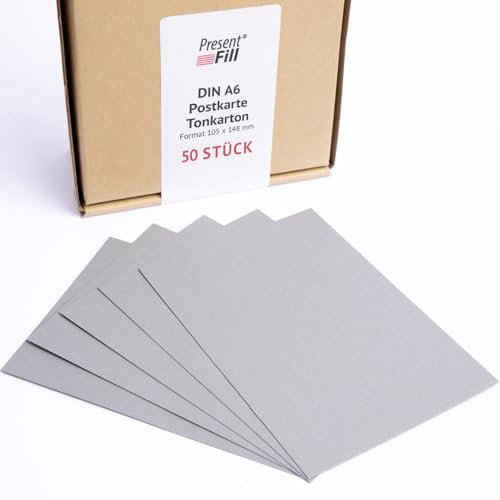 PresentFill® - blanko Postkarten Tonkarton Schiefer Grau, Papier-Karten Set 50 Stück 210 g/m² -DIN A6-105 x 148 mm zum Selbstgestalten, beschriften oder bedrucken als Bastelkarton, Karteikarten