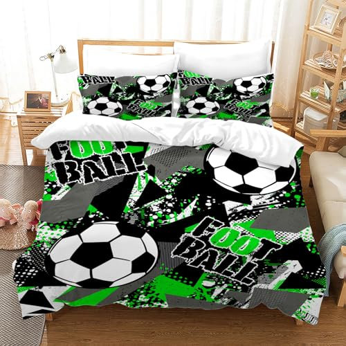BNREDA Fußball Bettwäsche 135x200, Weiche Komfort Mikrofaser Fußball Motiv Drucken Bettwäsche Set,mit Reißverschluss Fußball Bettwäsche Und 2 Kopfkissenbezügen 50 X 75 (Fußbal-B, 135x200cm)