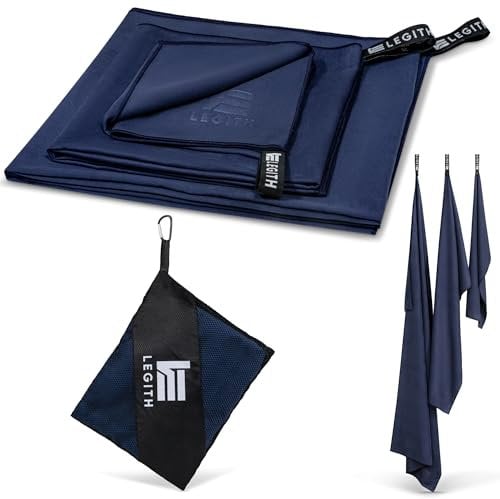 LEGITH Mikrofaser Handtuch Set – Schnelltrocknendes & Kompaktes Microfaser Handtuch für Reisen, Strand, Sport & Camping – 3 Größen (160x80cm, 120x60cm, 80x40cm) – Platzsparendes Bade- & Strandtuch