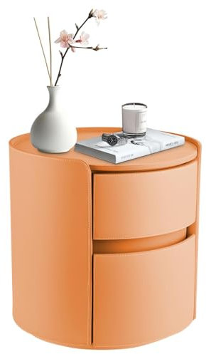 Runder Nachttisch mit 2 Etagen, Nachttisch, Truhe, nordischer moderner Beistelltisch, Nachttisch für Schlafzimmer (Orange)