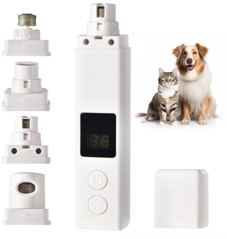 Professional 4-Speed Dog Nail Grinder, Electric Rechargeable Dog Nail Grinder with UV & Interactive Lights, Rechargeable Quiet Pet Nail Grinder, Nail Clippers for All Type Dogs Cat (White)