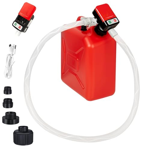 Automatic Portable Fuel Transfer Pump with Auto-Stop, 3.2 Gallon per minute, Extra Long Hose, Battery Powered and USB Type-c, 4 Can Adapters and Leak protection, Gas Pump for Oil, Diesel and Gasoline1