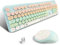 Wireless Keyboard and Mouse Set, 2.4GHz Colorful Computer Full-Size Keyboard with Number Pad, Silent Cute Wireless Mouse for PC/Windows/Desktop/Laptop (Black-Pink) (Blue)