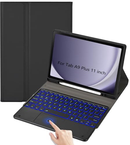leleyo Keyboard Touchpad Case for Samsung Galaxy Tab A9 Plus Cover Magnetic with Removable Wireless Bluetooth Keyboard Backlit Trackpad for Samsung Galaxy Tab A9 + 11, Black