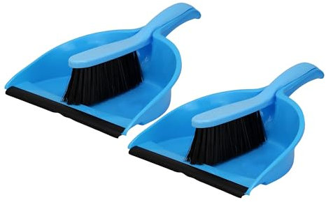 Best House | Dustpan and Brush Set | 2 Pcs | Plastic | Blue | Household Cleaning | Rubber Lip for Easy Pick up | Portable Ergonomic | Home and Office Use