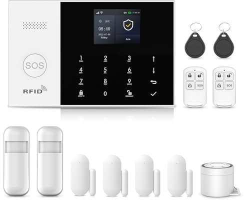 XNH gsm/WiFi Alarma doméstica inalámbrica, 12 Unidades WiFi para el hogar, Sistema de Alarma con aplicación, Sirena de 120 dB, Sensor de Puerta y Ventana, Detector de Movimiento, Control Remoto