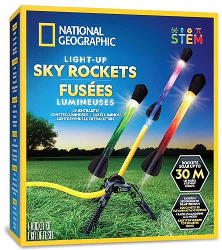 NATIONAL GEOGRAPHIC Fusée à Air pour Enfants – Lanceur de Fusées LED, Saute et Propulse des Fusées en Mousse jusqu'à 30,5 Mètres, Jeux de Plein Air