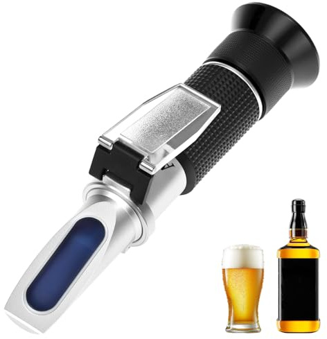 QWORK® Refractómetro portátil para Vino con ATC, Doble Escala Brix 0-40% y Alcohol 0-25% para elaboración de Cerveza casera y Vino