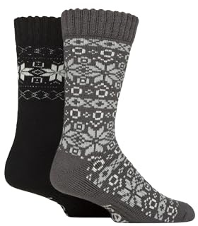 Jeep Men’s 2 Pair Fair Isle Thermal Boot Socks – Brushed Inside, Thick Cushioned, Warm & Breathable with Reinforced Heel & Toe, Outdoor Winter Comfort, Size UK 6–11