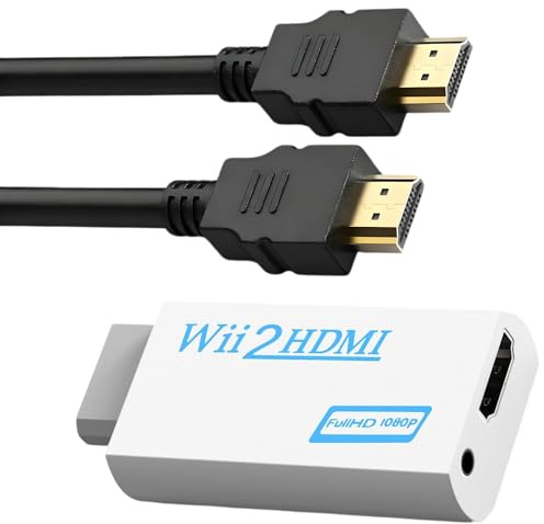 Wii HDMI Adapter for TV, Full HD 720/1080P Video Audio Converter with 3.5 mm Audio + 1.5 m Cable, Compatible with TV, Monitor & Projector, Supports NTSC/PAL 480i/480p/576i/720p/1080p, White