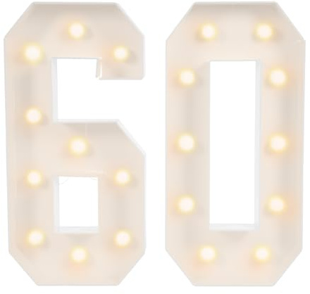LED Zahlen Lampe 60: Batteriebetriebene Beleuchtung [Warmweiß] - Beleuchtete Zifferndekoration für Geburtstag, Hochzeit, Party - Tischdekoration & Wanddekor