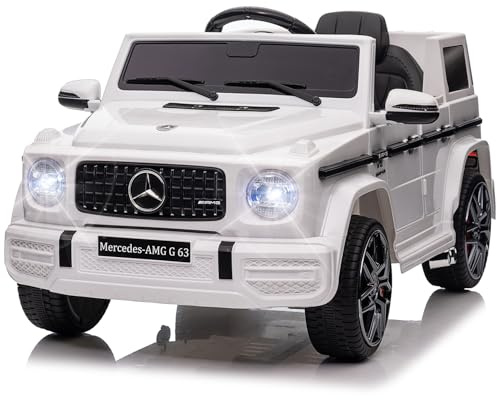 Coche eléctrico para niños 12 V, Coche eléctrico de 2 Puertas con Mando a Distancia de 2,4 GHz, MP3, música, iluminación LED, vehículo, Regalo para niños y niñas, Blanco