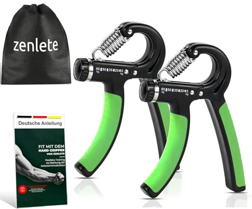 Handtrainer, Fingertrainer einstellbar, Unterarm-Trainer | zenlete Profi Fitness | Fingerhantel | Trainingsgerät mit starker Feder für mehr Griffkraft + E-Book mit Übungen