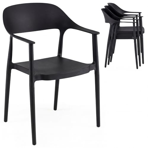 COSTWAY Esszimmerstühle stapelbar 4er Set, Küchenstühle aus Kunststoff, Esstisch Stühle bis 150 kg belastbar, Stapelstühle für Esszimmer, Küche (Schwarz)