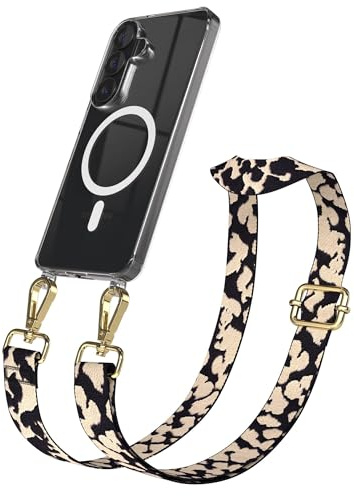EAZY CASE Handykette - Verstellbares Taschenband kompatibel mit Galaxy S26, Schulterriemen, Handykordel mit Silikon Hülle, Qi Charging kompatibel, Umhängetasche, Taupe Camouflage Gold