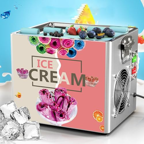 Giuggiolared Máquina de Helado Frito, Plancha para Helado Enrollado INOX con 2 Espátulas