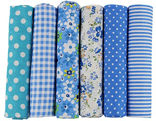 UOOOM 6 Stueck 50 x 50cm Stoffpakete Patchwork Stoffe Baumwolle tuch DIY Handgefertigte Nähen Quilten Stoff Baumwollgewebe Verschiedene Designs (Blau)