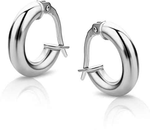 Orovi Schmuck Damen Klassische Zeitlose runde goldene Creolen Ohrringe elegante Klappcreolen aus Weißgold 14 Karat(585) Gold, Kreolen-Durchmesser 14 mm