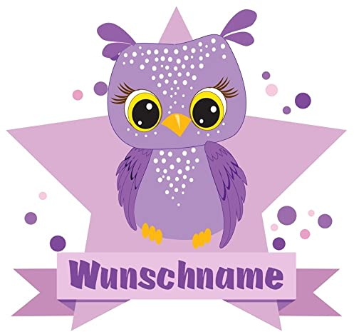 Samunshi® Lila Eule Wandtattoo Türschild mit Name personalisierbar Kinderzimmer Türaufkleber Baby Wandaufkleber - 80x69cm mehrfarbig