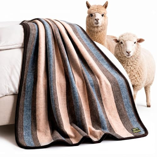 Natural Alpaca & Sheep Wool Blanket – Woven, Made in Peru - Full/Queen Size – Heavyweight Warmth, Thick, Breathable, Natural Texture & Scent, 72 x 88 Inches, 4.2 lbs