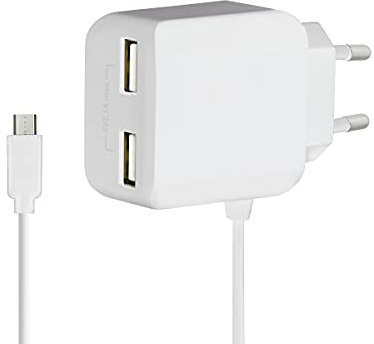 LogiLink PA0157W USB Steckdosenadapter mit Micro-USB-Kabel, 2x USB-Port, 10.5W