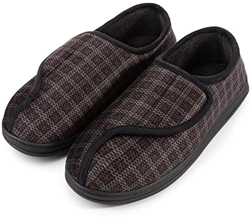 LongBay Men's Diabetic Slippers Wide Fit Memory Foam Hook Loop Grey 12 UK