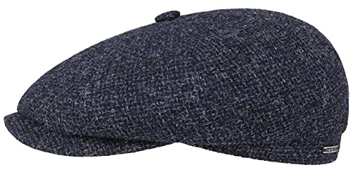 Stetson Hatteras Shetland Wool Flatcap Schiebermütze Herren Baumwolle gefüttert Herbst Winter dunkelblau 61 cm