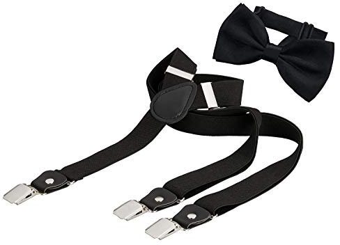 BomGuard Herren Hosenträger 2,5 cm genietet + Fliege,schwarz