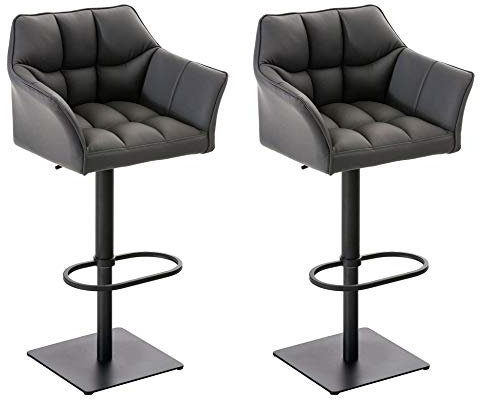 CLP 2er Set Barhocker Set Damaso Mit Kunstlederbezug Und Hochwertiger Polsterung I Höhenverstellbare Drehbare Barstühle Mit Lehne, Farbe:grau, Gestell Farbe:schwarz