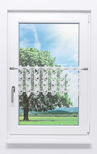 Plauener Spitze Scheibengardine Blättergirlande #1W (Bx H) 196cm * 30cm weiß