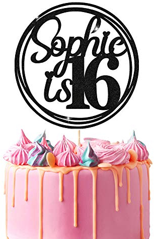 Personalised Birthday Cake Topper | Customized with Any Name Any Age 16 18 21 40 60 Party Cake Decoration | Double Sided Glitter Card | Black