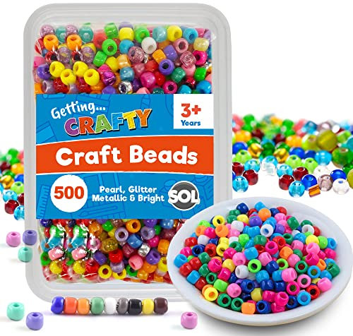 SOL 500pcs Pony Beads for Jewellery Making and Hair Braids - Colourful Small Plastic Bead - Assorted Finishes, Durable, Fadeless, Easy to Match for Crafts, Bracelets, Necklaces, and DIY Projects