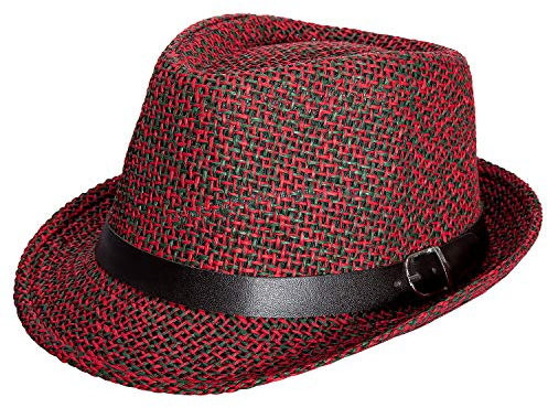Barry Wang Trilby-Hut für Herren, kurze Krempe, Fedora, Kleid, Hüte mit Gürtel, Schlapphut aus Stroh, Rot, Grün mit schwarzem Gürtel, Einheitsgröße