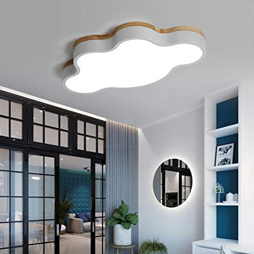 LED Kinderlampe Deckenleuchte Dimmbar Schlafzimmer Kinderzimmer Deckenlampe Holz Modern Kreativ Cloud-Design Weiß Acryl Schirm Junge Mädchen Baby Zimmer Minimalistisch Deckenbeleuchtung, Ø60cm (Weiß)