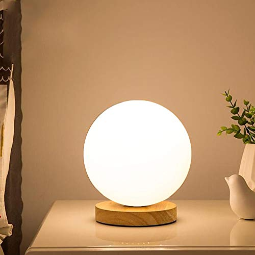 Lampe de table chambre lampe de table de chevet simple romantique créative lait blanc boule Lampe de Bureau E27 ronde en bois massif Lampe de Lecture pour Chambre étudier restaurant
