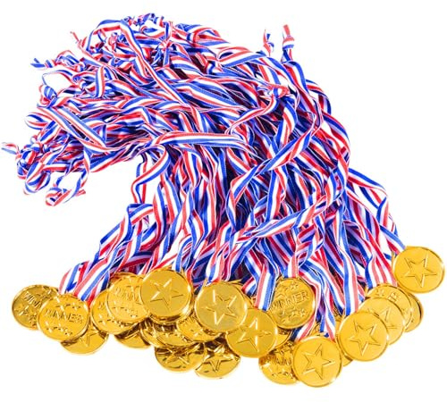 KISEER 40 Pieces Plastic Gold Winner Award Medals Bulk for Sports, Games Competitions, Party Favors and Decorations