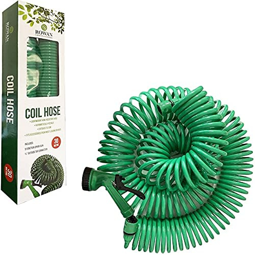30 Meter Kink Resistant Coil Water Garden Hose Plus Spray Gun and Tap Connector