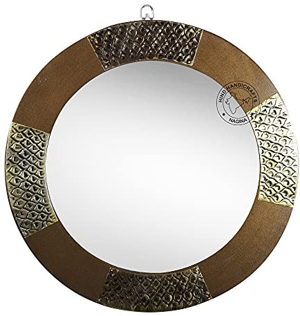 Hind Handicrafts Runder Wandspiegel mit Metalleinlage, handgefertigt, maritim akzentuiert, rustikaler Akzentspiegel für Badezimmer, Eingang, Esszimmer und Wohnzimmer (40,6 x 40,6 cm, antik) (40,6 x