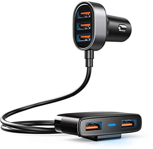 EEEKit Car Charger Extension, Car USB Charger 5 port Cigarette Lighter Adaptor with 5FT/1.5M Cable for 12V/24V Car Devices