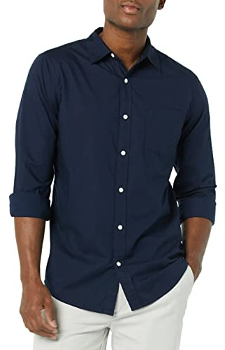 Amazon Essentials Men's Long-Sleeved Slim-Fit Stretch Poplin Shirt